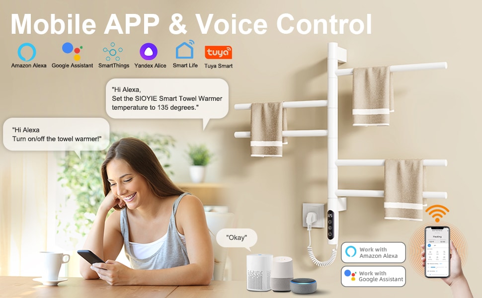 Smart Heated Towel Rack With Wi-fi Control And Rotating Bars_voghion.com